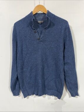 Kinross cashmere Blue Men’s Button-Front Turtleneck Sweater